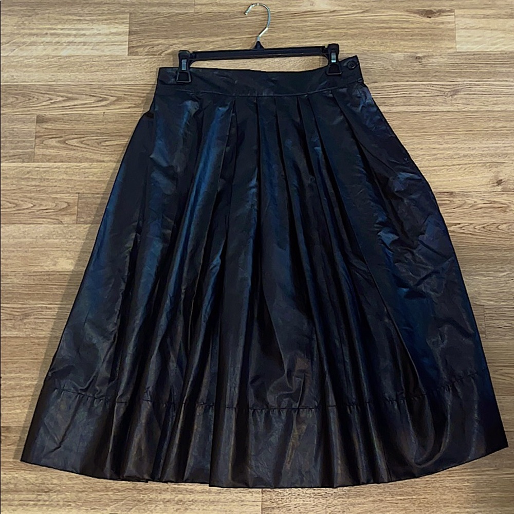 Leith Black Faux Leather Pleated Midi Skirt